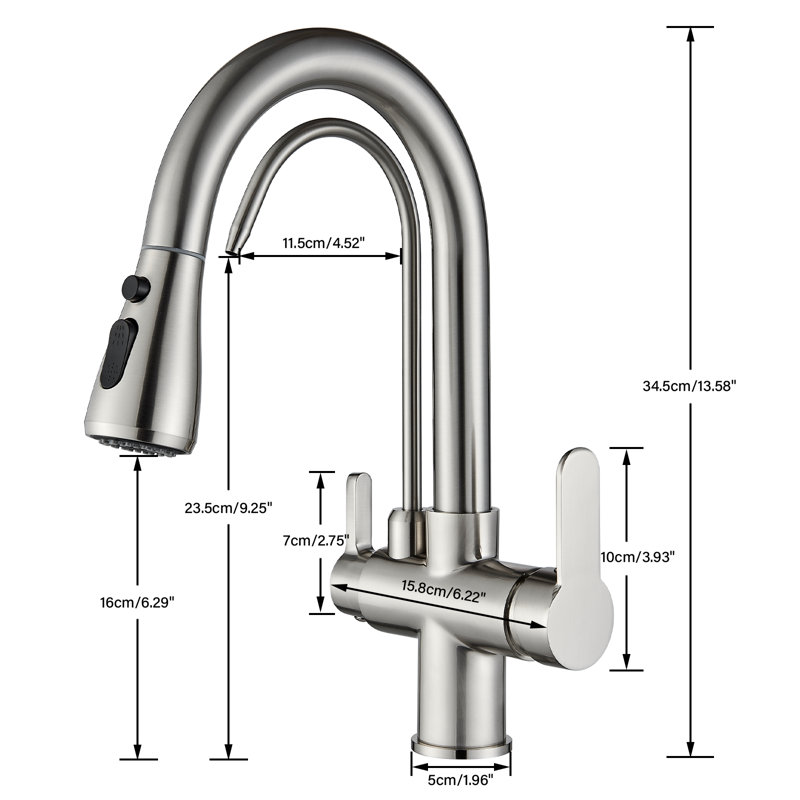 Robinet d'évier de cuisine tactile avec douchette rétractable 2 poignées 3 en 1, purificateur de filtre à eau, robinet d'eau en laiton à osmose inversée