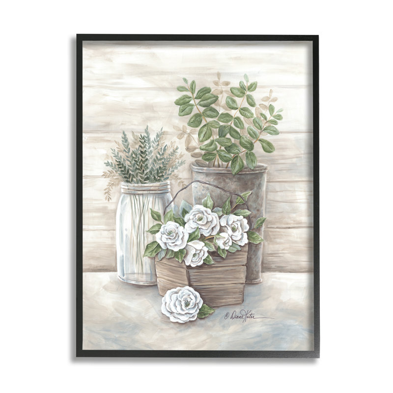 Country rustic botanic rustic pot à fleurs noir, Giclée encadrée noir minuit, H 14 po x l 11 po x P 1,5 po