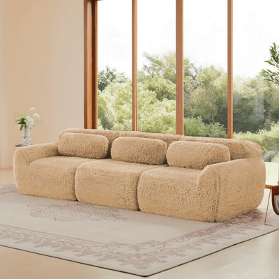 Tissu moelleux doux et moelleux de 114 po, canapé modulaire modulaire, conception ergonomique avec repose-pieds et coussins décoratifs, connexion par boucle pour emballage sous vide à compression complète, pour cinéma maison, kaki clair