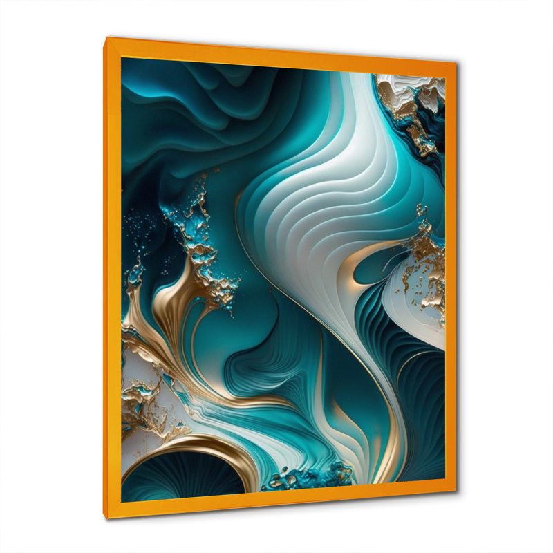 Géode abstraite turquoise II - art mural abstrait en marbre, L 12 po x H 20 po, Impression dorée sur toile encadrée