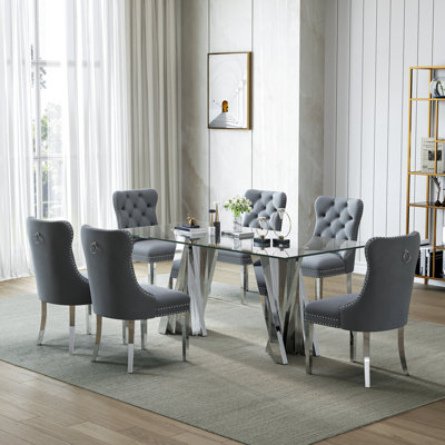6 - Person Glass Top Double Pedestal Dining Set