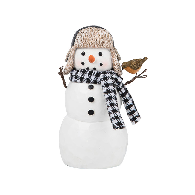 Figurine bonhomme de neige avec foulard écossais