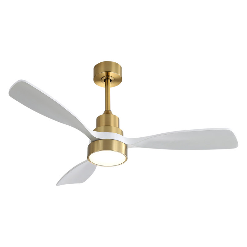 48 Inch Modern Ceiling Fan With Lights 3 Wood Fan Blade Noiseless Reversible Motor Remote Control, White, Gold