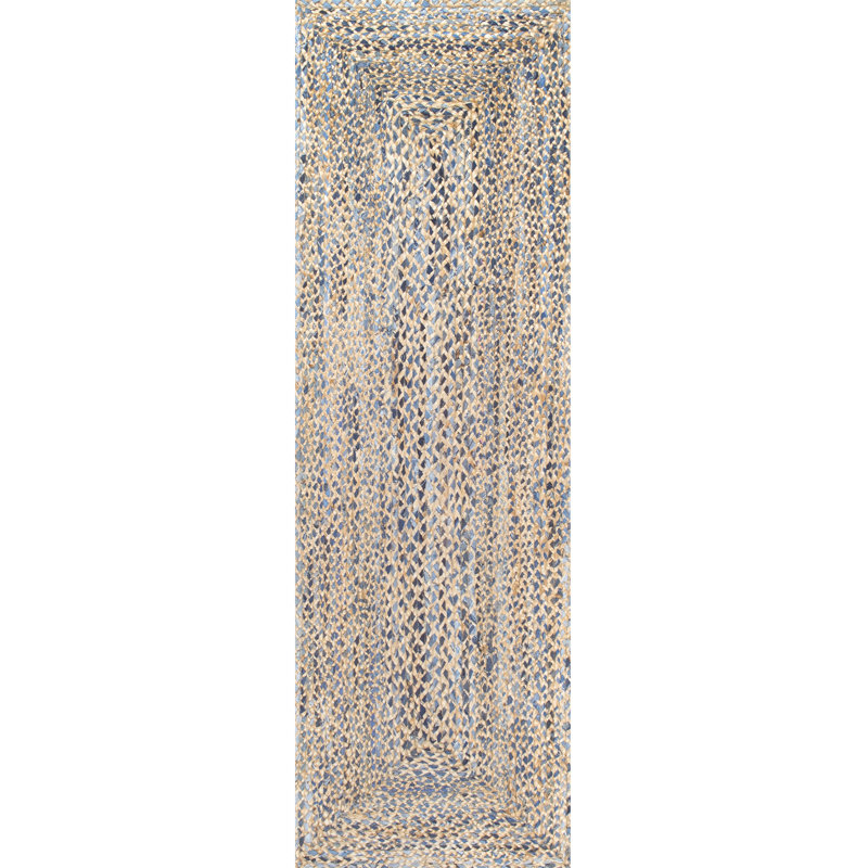 Destrie Handmade Braided Denim and Jute Blue/Beige Rug, Runner 2'6" x 12'
