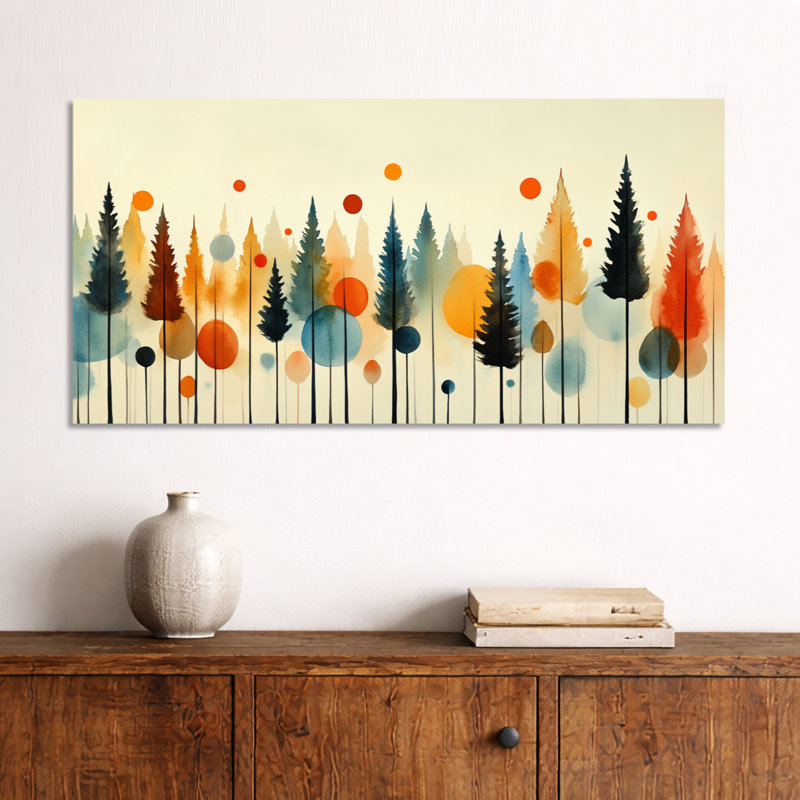 «Blue Orange Summer Valley Pine Forest Silhouettes III», impressions encadrées paysage, décoration murale rustique