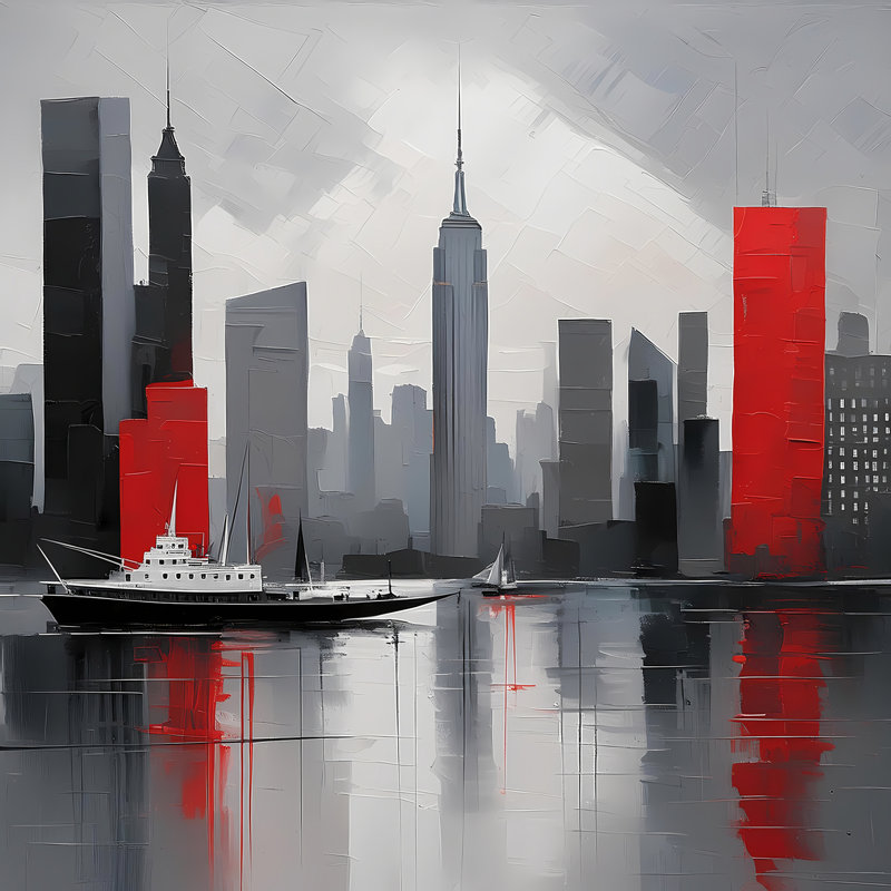 Crimson Skyline, 30" H x 30" W