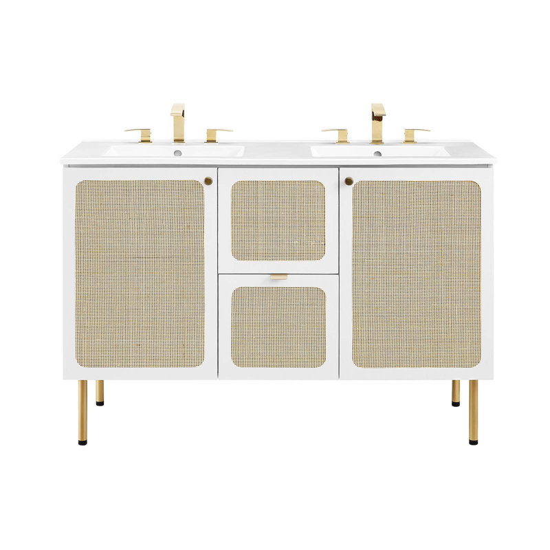 Modway Chaucer 48'' Double Bathroom Vanity with Wood Top, White, White/Gold