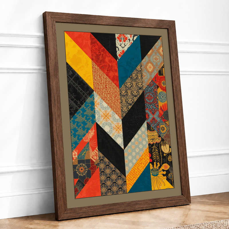 Textile Patchwork Boho - Framed Print, A2 - 59.4 x 42.0 cm, Walnut
