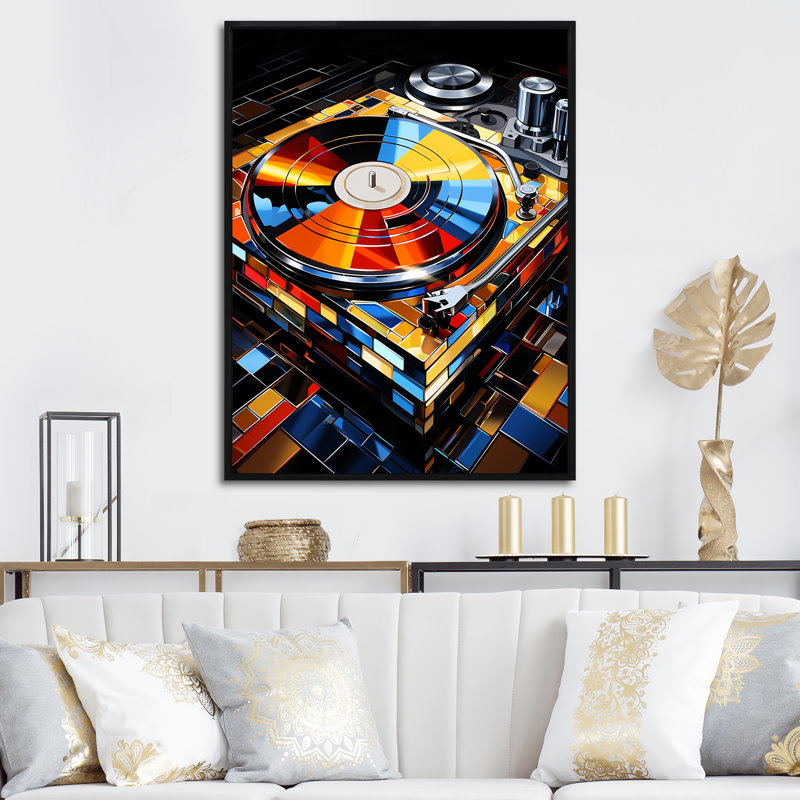 Colorful Jazz Vinyle Melody - Disque vinyle, art mural, Cadre flottant noir, 44" H x 34" W