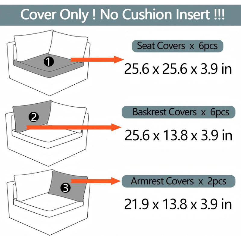 14-Piece Washable Outdoor Sofa Cushion Cover Set with Zipper | Replacement Slipcovers for 6-Seater Patio Sectional, Seat and Back Covers