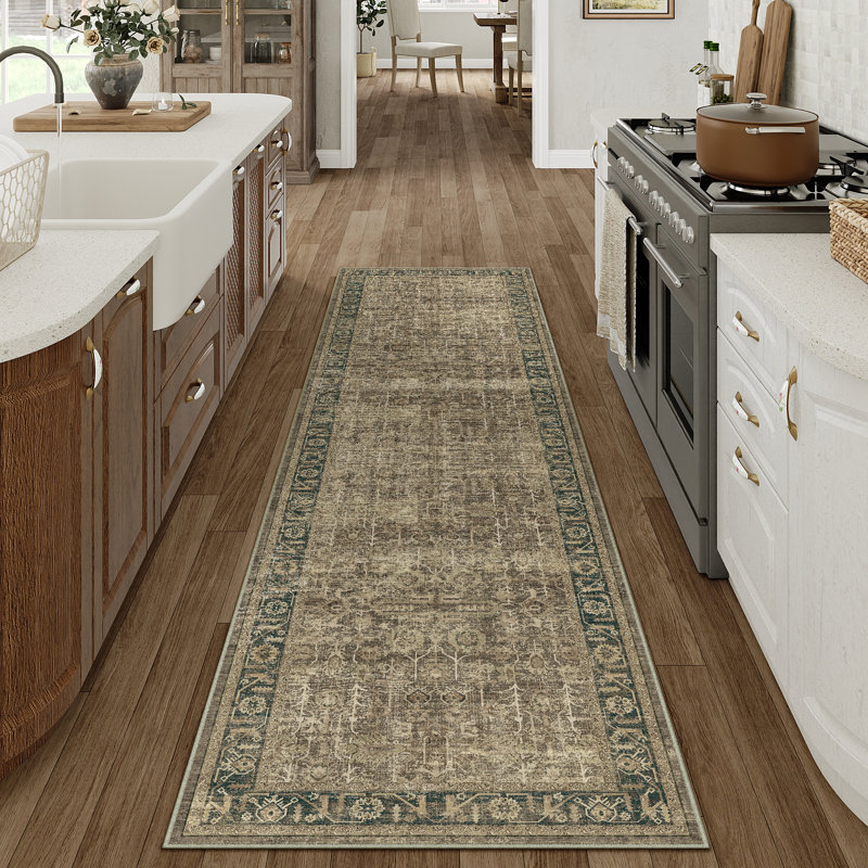 Dillian Vintage Washable Area Rug For Living Room with Non-Slip Backing, Runner 2' x 8'