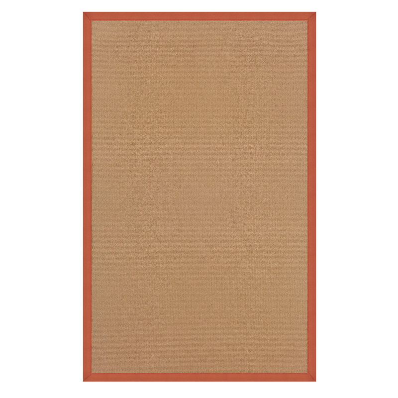 Nannette Handmade Dark Beige Berber with Burnt Orange Cotton Border Made in the USA Area Rug, Rectangle 8' x 11'