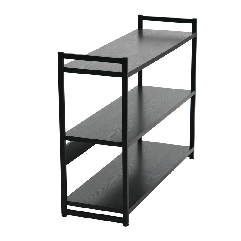 Gateshead Jamestown Wide 3 Shelf Open Storage Bookshelf Rustic Wood Grain and Metal, Black Oak