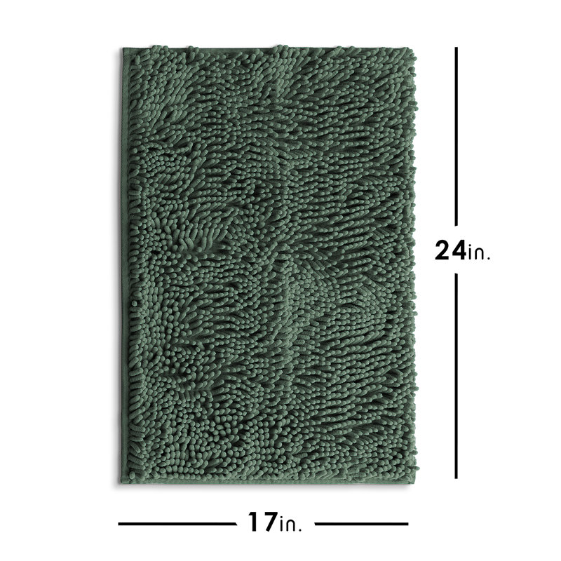 Kalyce Ultra Absorbent Non-Slip Chenille Bath Rug, Hunter Green, 17"W x 24"L