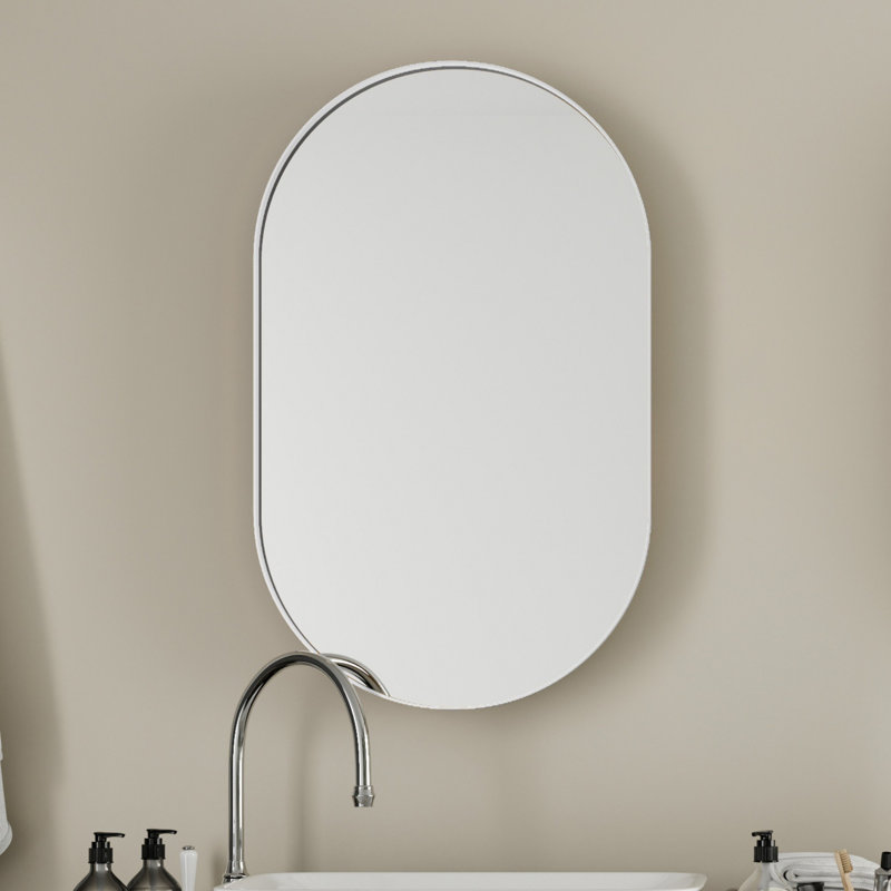 Armoire murale en métal avec miroir et tablettes réglables, Blanc