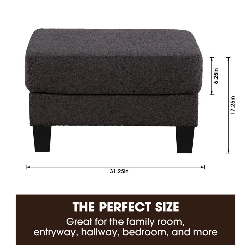 Repose-pieds carré avec rangement 31 po, Mélange de polyester gris / nounours