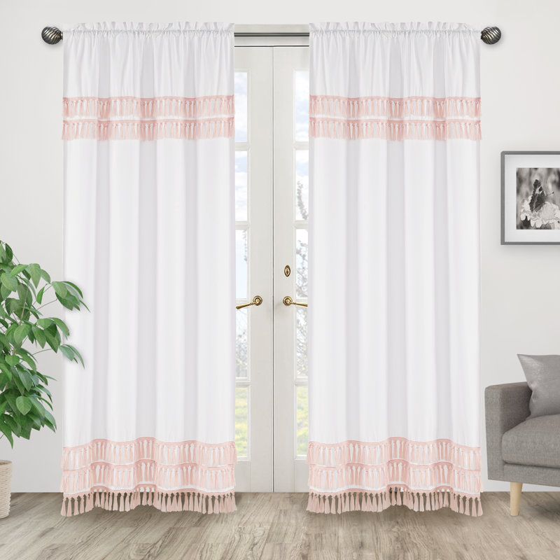 Boho Fringe Sweet Jojo Designs 100% Cotton Semi-Sheer Rod Pocket Curtain Panel, White/Blush Pink