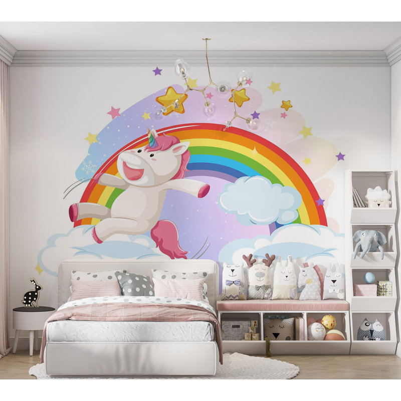 Papier peint de qualité supérieure - Ciel arc-en-ciel de licorne, L 108 po x l 150 po
