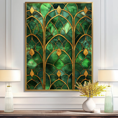 Emerald Art Deco Wall Art, Emerald Tiled Opulence, Green Gold Canvas