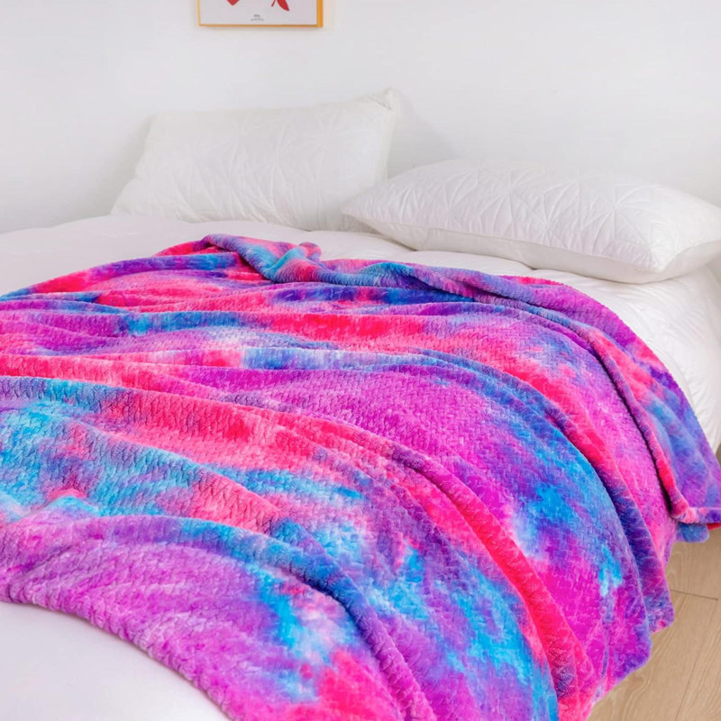 Knitted Throw Blanket, Blue/Pink