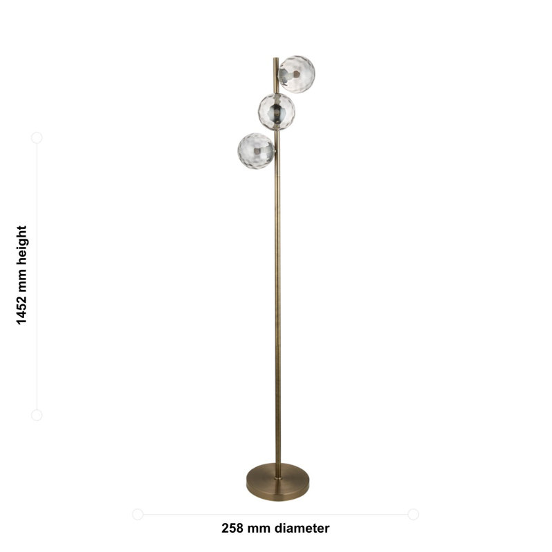 Becksley - Antique Brass 145cm Floor Lamp with Glass Globe Shades