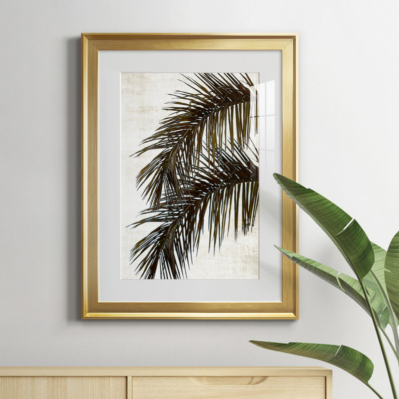 Palmier II - peinture encadrée, Or, H 22,5 po x l 30,5 po x P 1,5 po