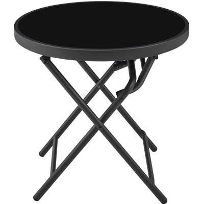 Round Outdoor Folding Side Table with Tempered Glass Top