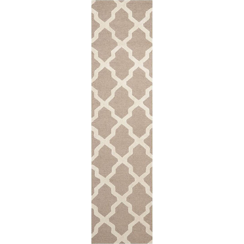 Cannen Hand Tufted Wool Geometric Rug, Runner 2'6" x 14', Beige/Ivory