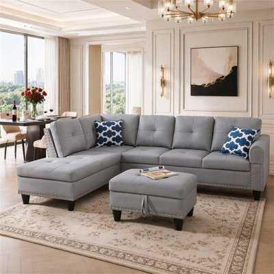 Faux Leather Sectional Sofa With Ottoman