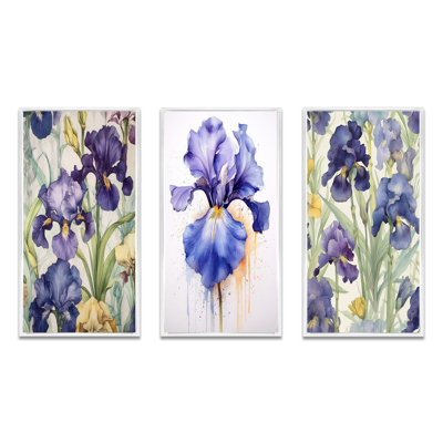 Impression d'art mauve et vert mauve d'Iris II - ensemble de 3 fleurs