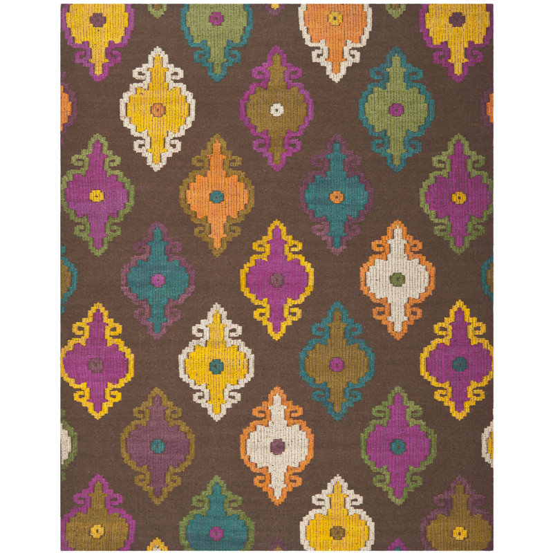 Tomo Hand Woven Flat Weave Wool Pile Ikat Rug, Rectangle 9' x 12'