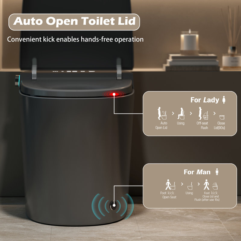 ADA One Piece Smart Toilet with Bidet | Auto Open/Close & Flush, Heated Seat, Front/Rear Wash, LED Display, Night Light, 12" Rough-in – Matte Grey