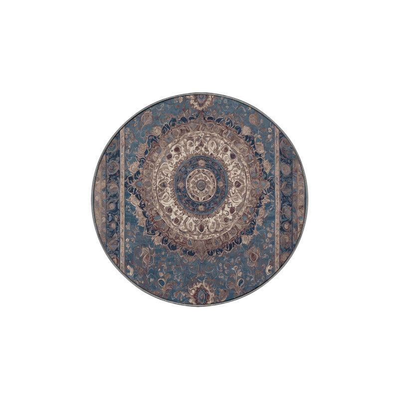 Machine Washable Gray Area Rug, Round 4'