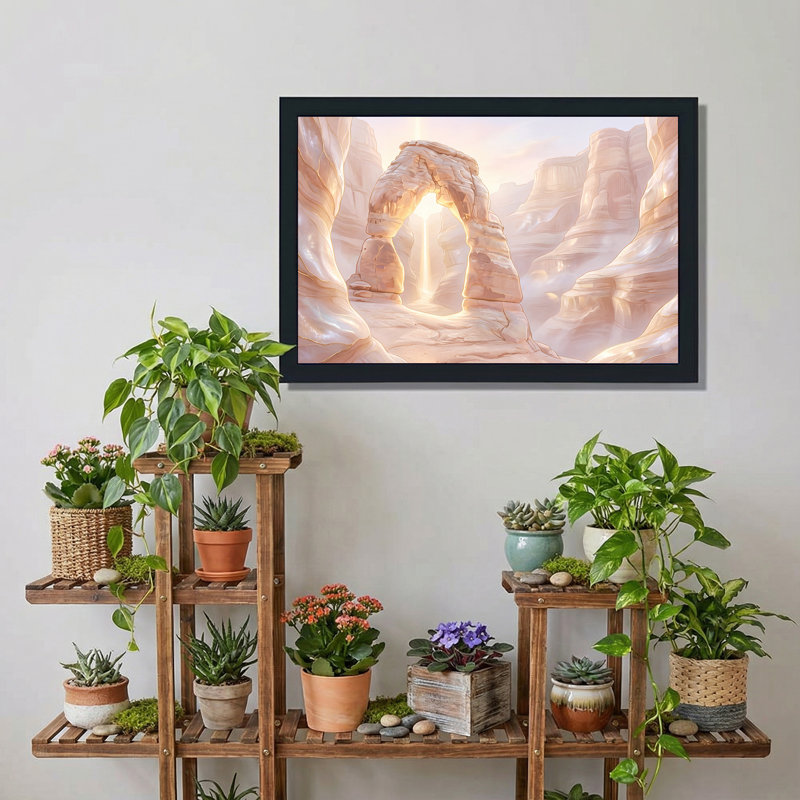 Arche de pierre illustrée dans un paysage de canyon rose tendre, tableau sur toile, 16"H x 24"W