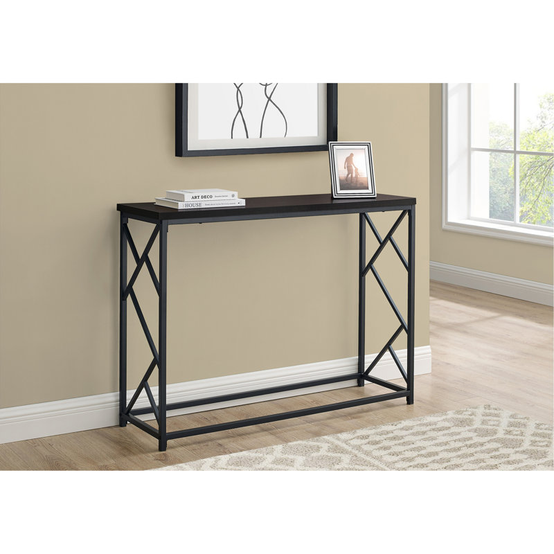 Table d'appoint, console, vestibule, étroit, canapé, salon, chambre à coucher, stratifié brun, métal noir, contemporain, moderne