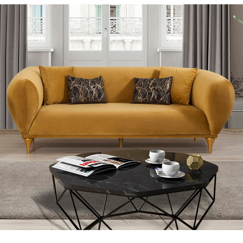 Canapé Chesterfield Caroyln, 100 % jaune, H 22,4 po x l 78,7 po x P 39,8 po