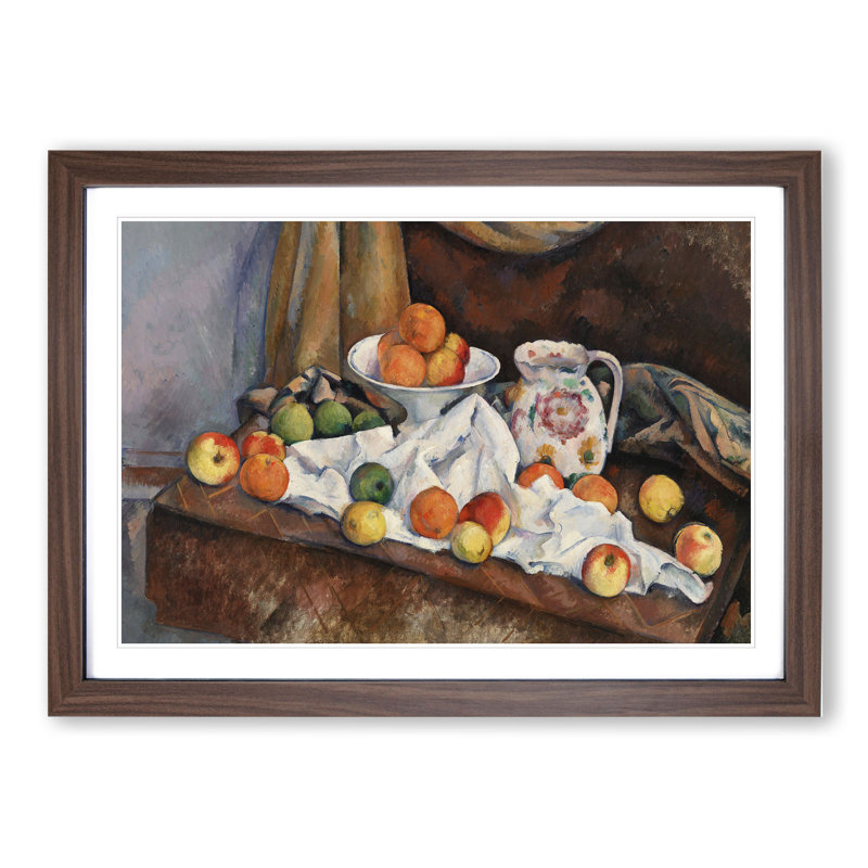 Still Life with Apples and Oranges by Paul Cezanne - Picture Frame Painting on MDF, 27cm H x 36cm W x 2cm D, Walnut