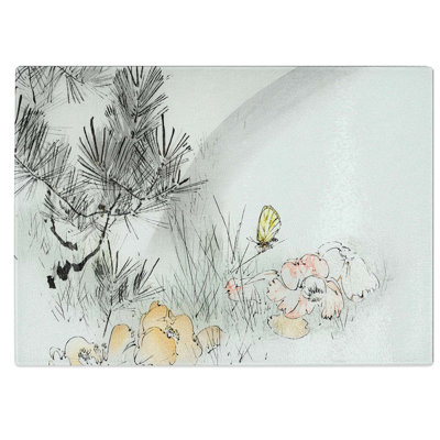 Tempered Glass Butterfly and Pine Tree Chopping Board