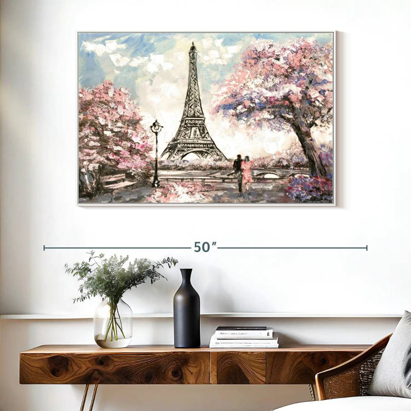 Les amoureux du printemps à Paris, Cadre flottant blanc, 40 po x 27 po
