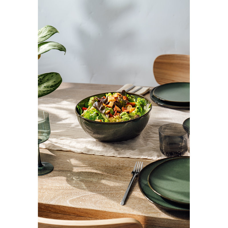 Bol de service Villeroy & Boch Lave Vert, faïence de porcelaine de qualité supérieure, aspect fait à la main et glacis réactif, capacité de 74 oz, va au lave-vaisselle et au micro-ondes, vert
