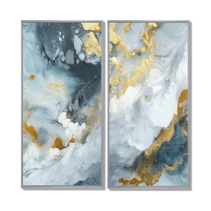 Encre liquide grise et dorée II, impression sur toile moderne rose 2 panneaux, H 20 po x l 24 po, Argent argent