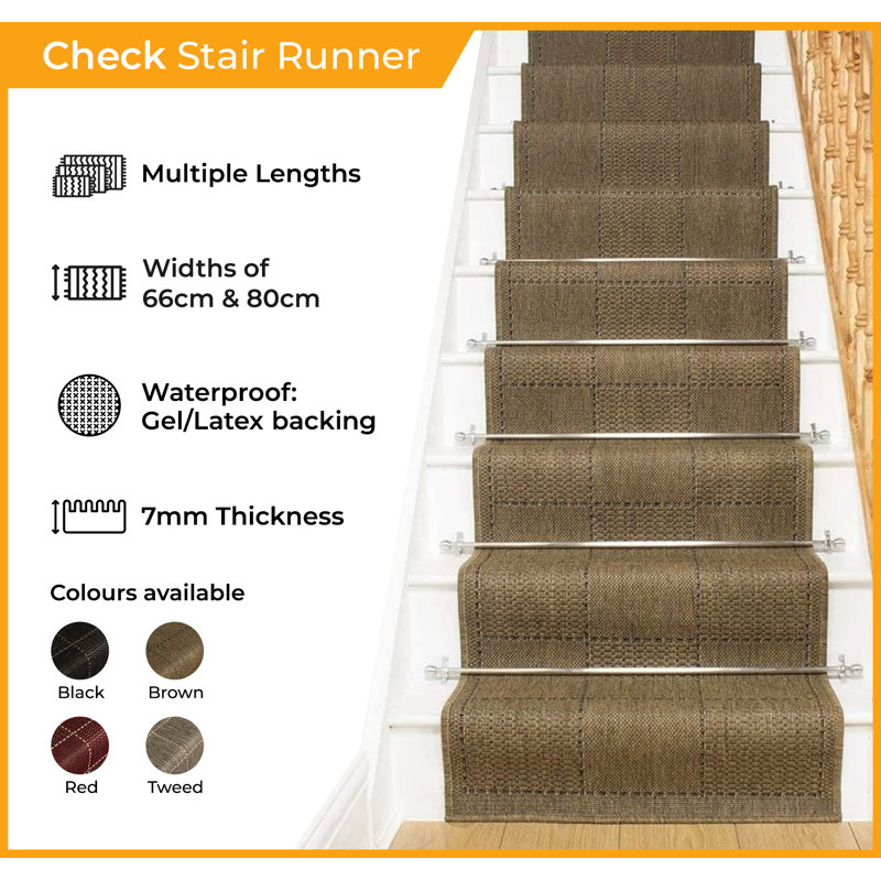 Stair Runner Lometa Chequered Flatweave Area Rug, Runner 66 x 900cm