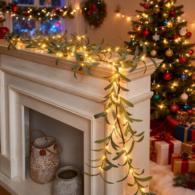  Twinkling Tree Olive Light Olive Garland with Warm White LED Artificial with Lights for Bedroom Living Wedding Indoor Outdoor Home Battery Operated