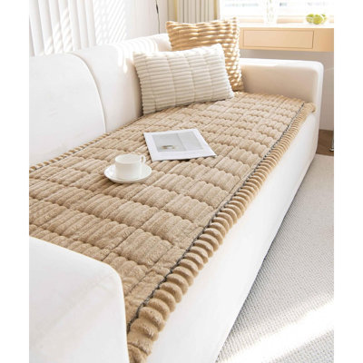 Plush Pet Sofa Cover – Coffee – Washable Non-Slip Fuzzy Couch Protector For 3-Cushion Sofas, All-Season Pet-Friendly Mat Or Bed