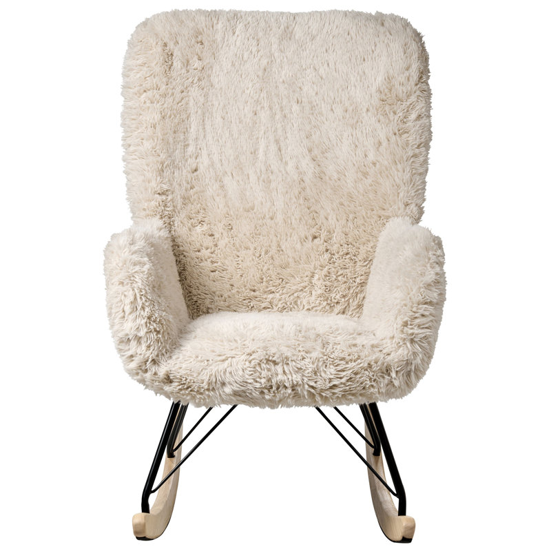 Fortuna Rocking Chair, Light Beige Faux Fur