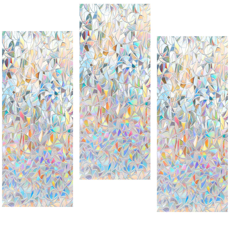 3 pièces Film d'intimité pour fenêtre Film arc-en-ciel pour fenêtre - 17,5 po x 39 po antidérapant décoratif, effet vitrail pour l'intimité, bloque les rayons UV, pas de colle, installation facile