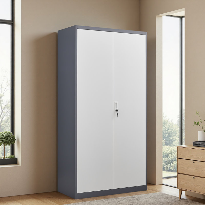 Garde-robe en métal de grande capacité avec tringle et compartiments suspendus, garde-robe verrouillable avec serrures et clés, fabrication en acier, imperméable et ignifuge, convient à la chambre à coucher