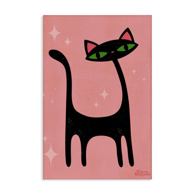 Art mural rétro sur toile de chat noir par Carrie Cantwell