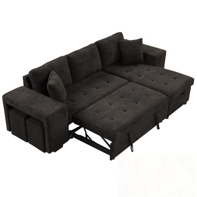 L-Shape Sectional Sofa with Storage Chaise and 2 Stools