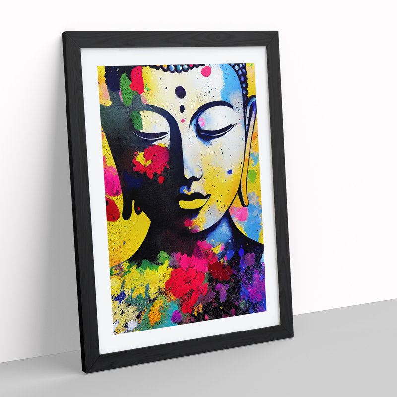 Buddha Splashed No.4 - Print, 66cm H x 48cm W x 2cm D, Black Framed, White